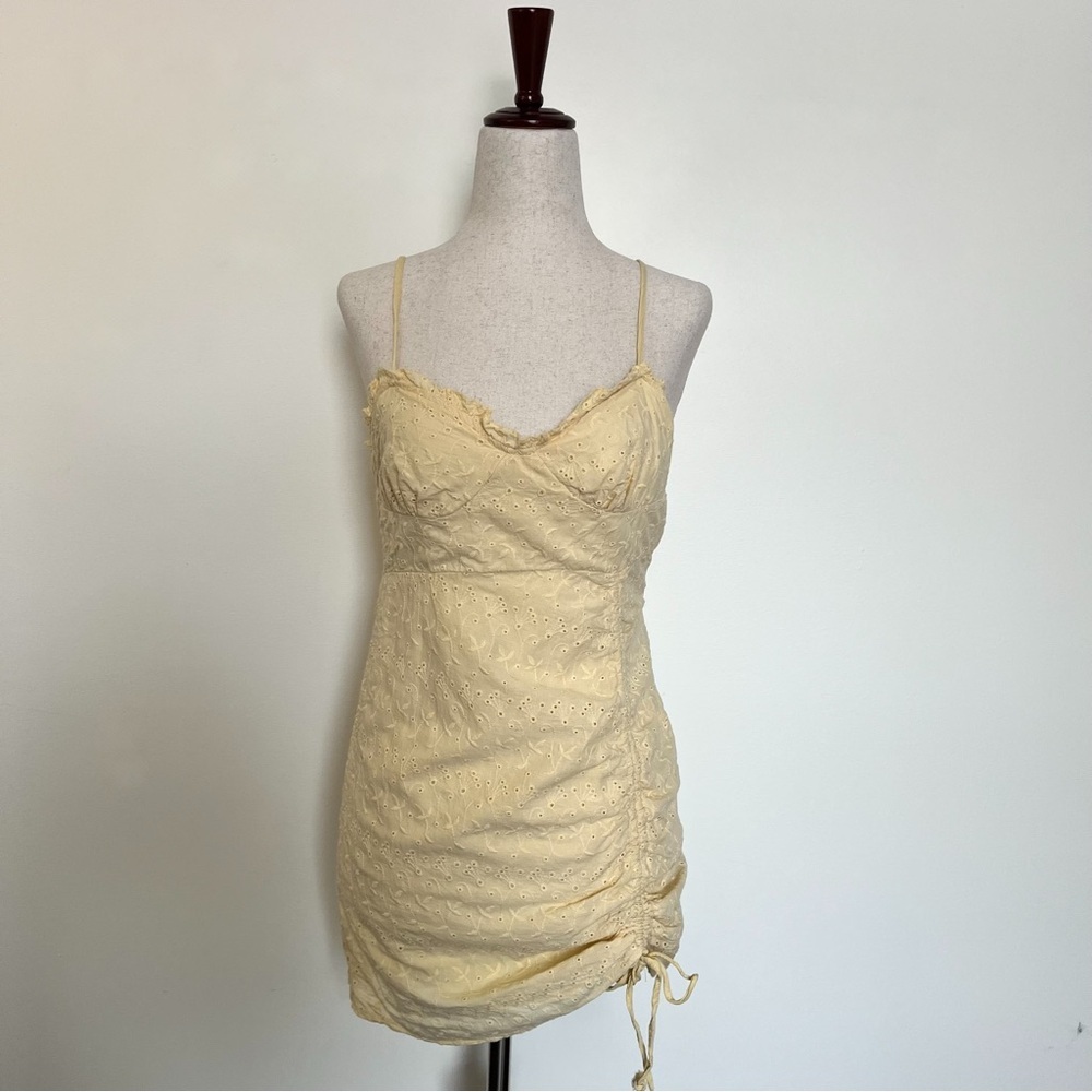 Yellow Floral Lace Eyelet Mini Dress size small